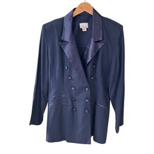 Dani Michaels Women’s Sz 10 Navy Blue Structured Double Breasted Blazer Jacket